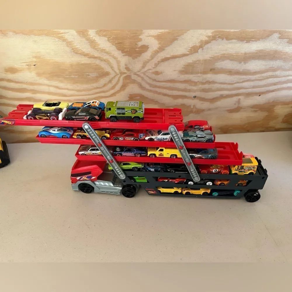 Multi-Level Red and Black Hot Wheels Toy Car Carrier